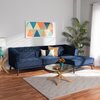 Baxton Studio Morton Mid-Century Navy Blue Velvet and Dark Brown Wood Sectional Sofa with Right Facing Chaise 183-11667-Zoro